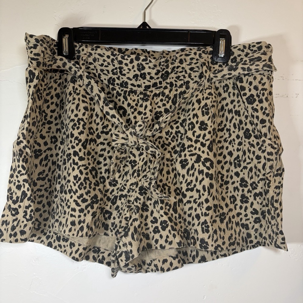 Y2K Jolt Women's XL Brown Animal Print Summer Safari Revival Shorts Pockets Tie